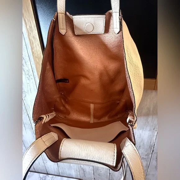 Aimee Kestenberg Leather Shoulder Bag Tote Purse Cream and Copper Lining - Picture 6 of 15